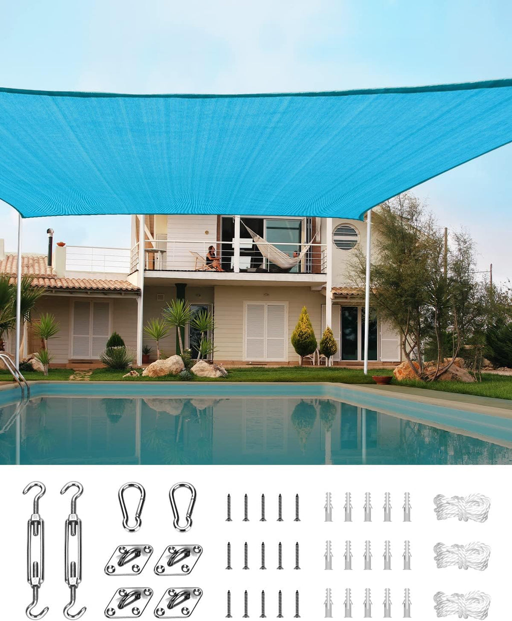 20X20FT 185G HDPE Square Sun Shade Sail Canopy (White) U4362