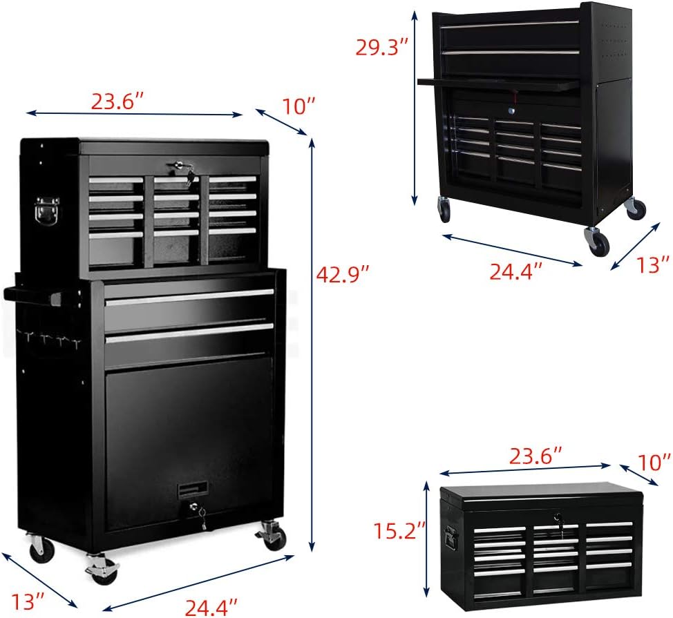 8-Drawer Rolling Tool Chest with Wheels and Lock (Black) S50594
