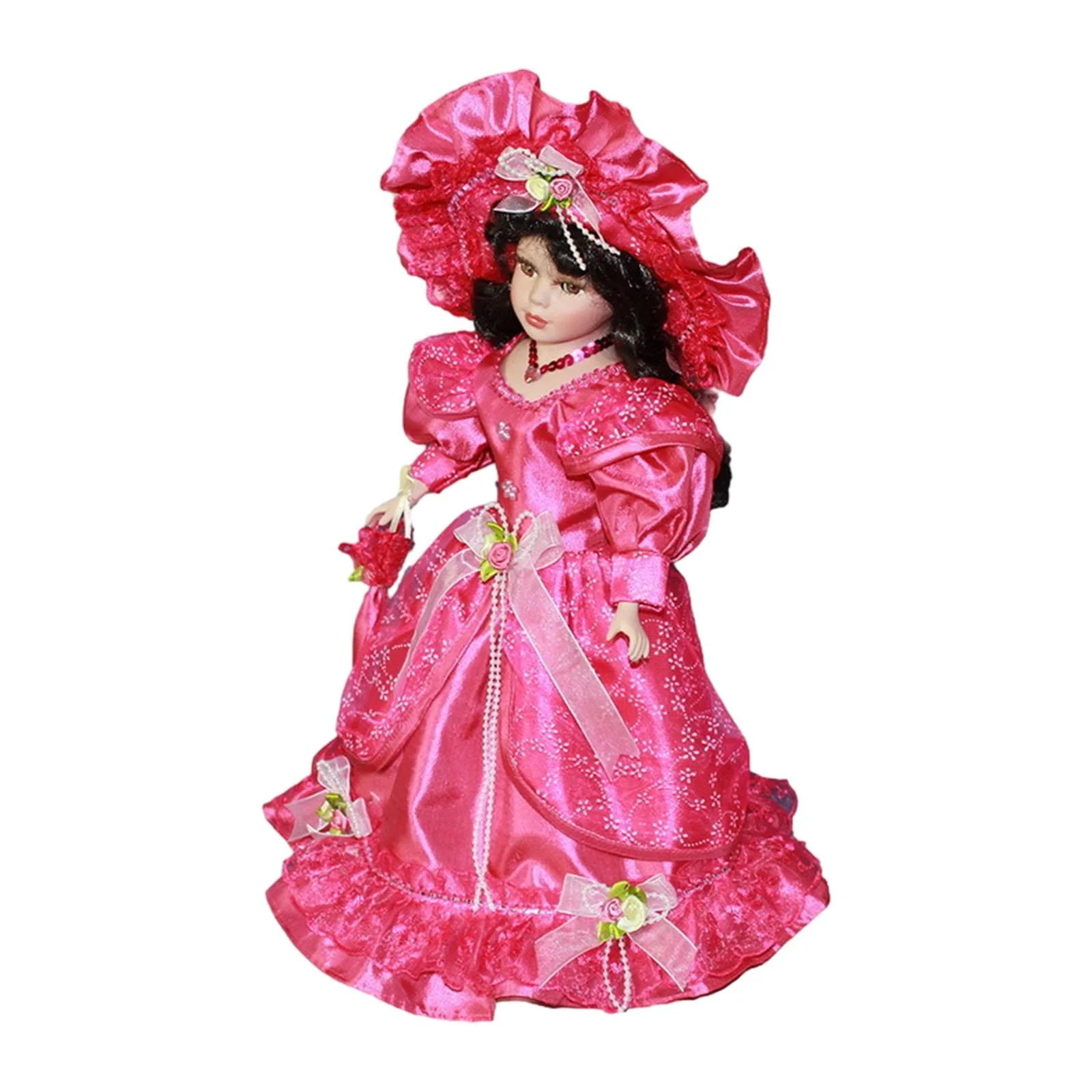 Pink Ceramic Dollhouse Lady with Dress V544