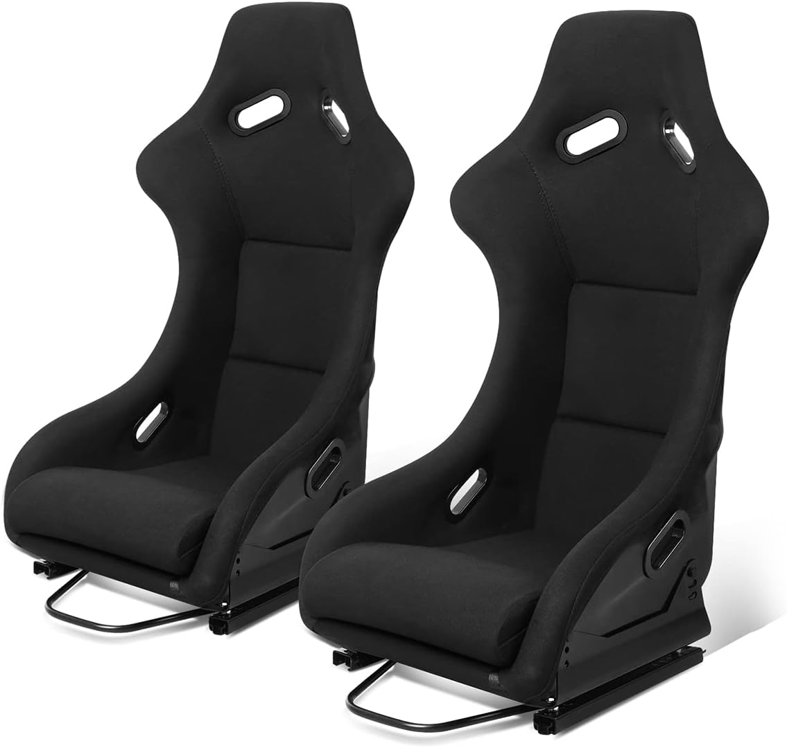 Black Fabric Bucket Racing Seats, Set of 2 E3523