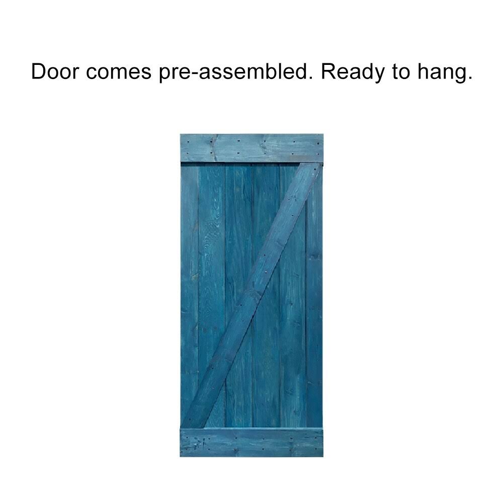 Sage Green Stained Wood Interior Sliding Barn Door with Hardware Kit I229194