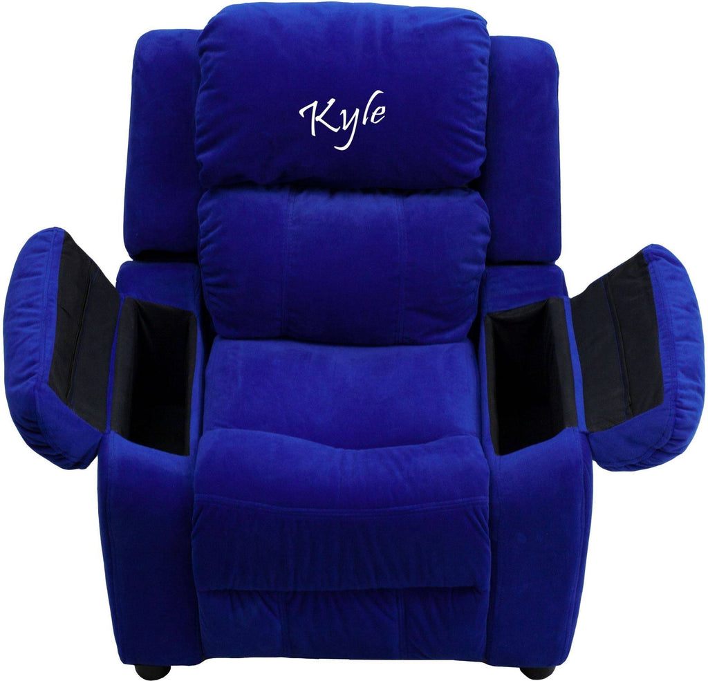 Blue-Microfiber Kids Recliner with Storage Arms K418