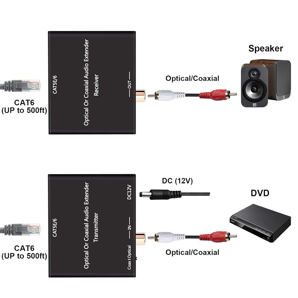 500ft Digital Optical/Coaxial Audio Extender Over Single Cat5e/6/7 Cable O288