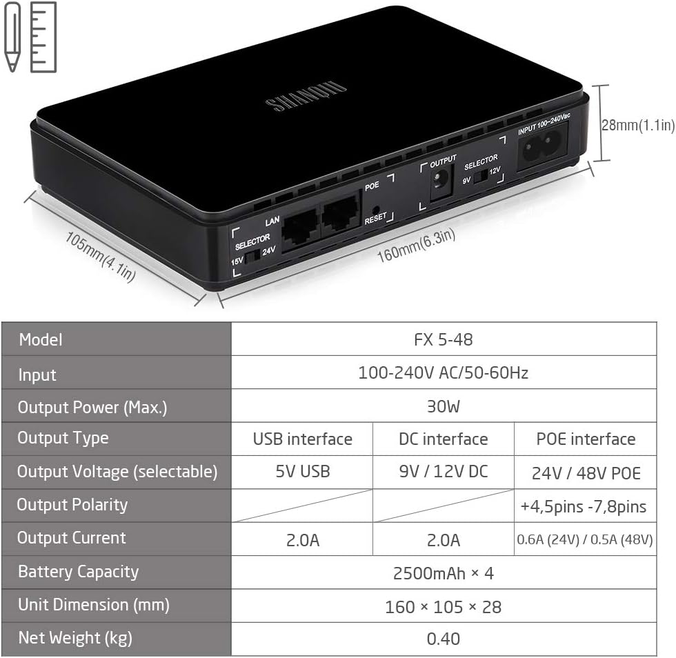 Mini UPS Battery Backup Uninterruptible Power Supply with 10000mAh Batterypack N247187
