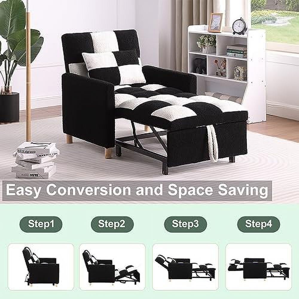 Convertible Chair Bed 3-in-1 Sleeper Sofa with Pillow Adjustable Backrest Teddy Fabric Z226