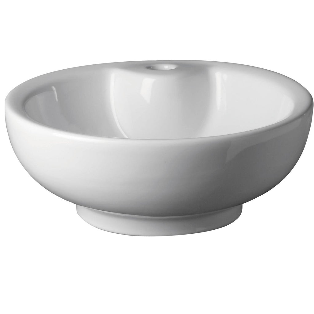 White Vessel Round Bathroom Sink with Overflow U174169