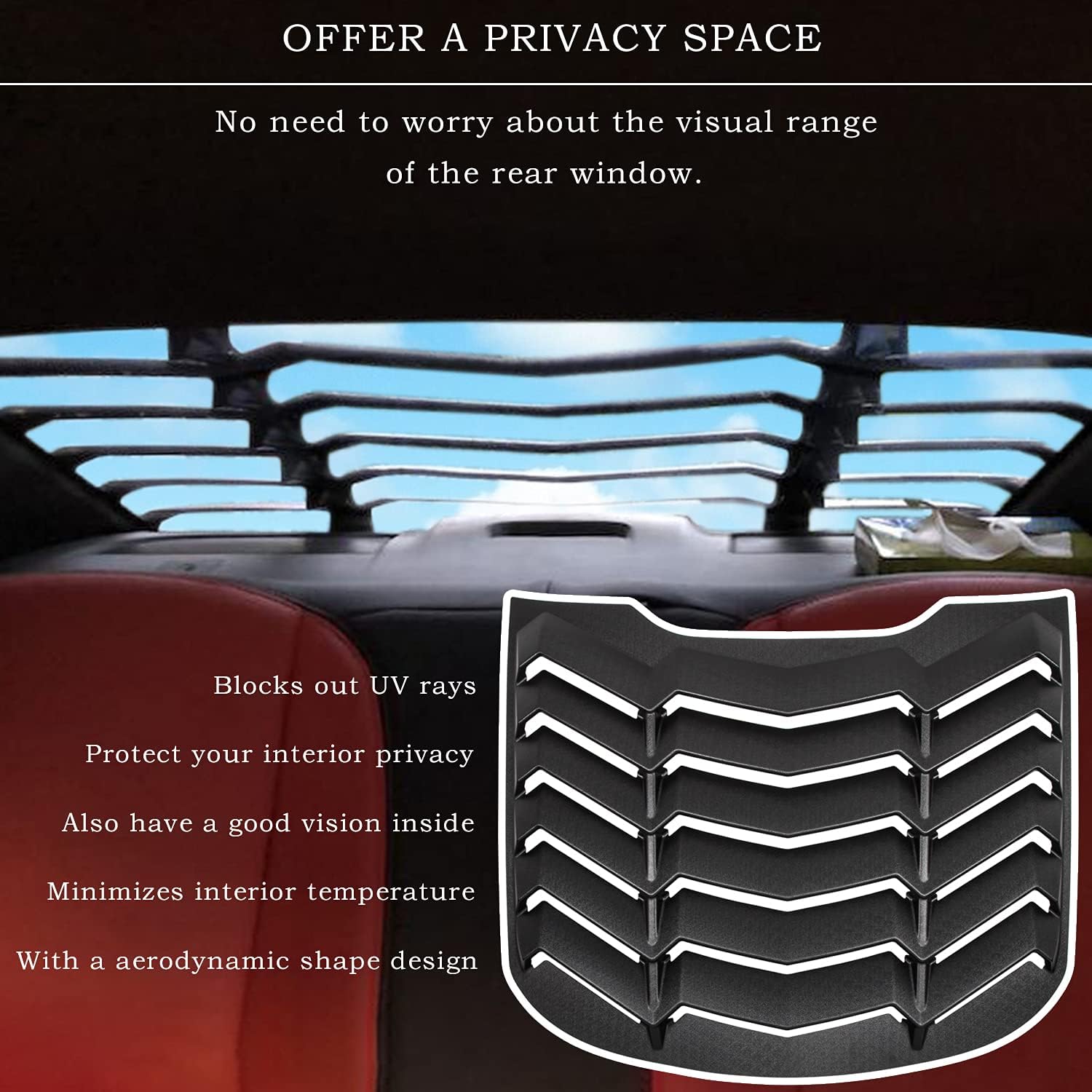 Matte Black Rear and Side Window Louvers Sun Shade Cover for Ford Mustang G77508