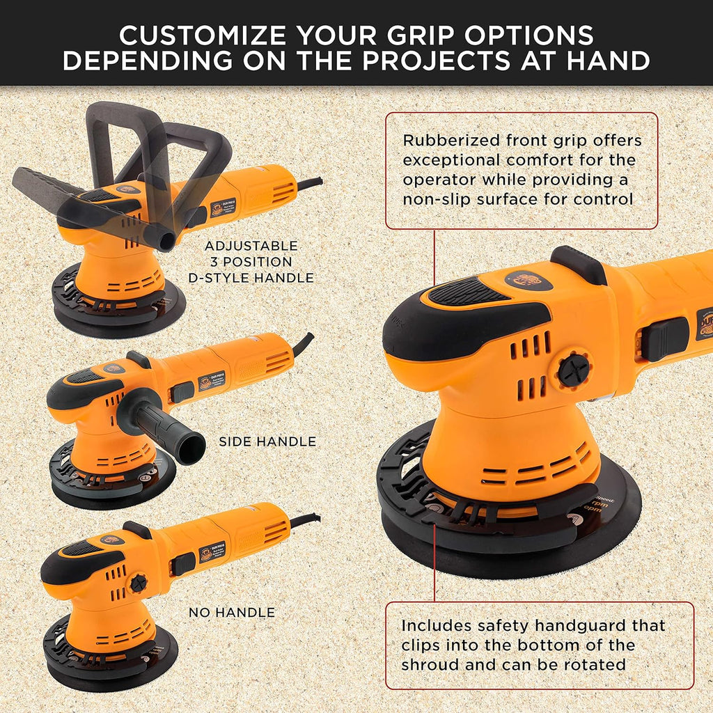 6" Random Orbit Dual-Action Polisher Buffer Sander with 8 Pad Kit, Variable Speed 2000 to 6400 OPM, 750 Watts A22441
