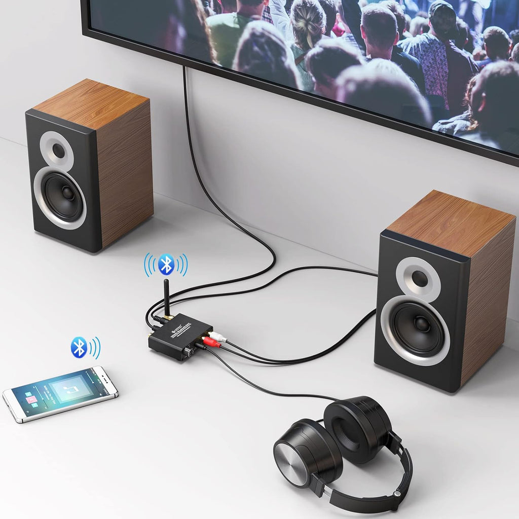 192kHz DAC Digital to Analog Audio Converter with Bluetooth 5.0 Receiver Volume Control Optical Coaxial Toslink RCA 3.5mm J200