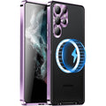 Purple Magnetic Metal Bumper PC Case for Samsung Galaxy S23 Ultra Q142