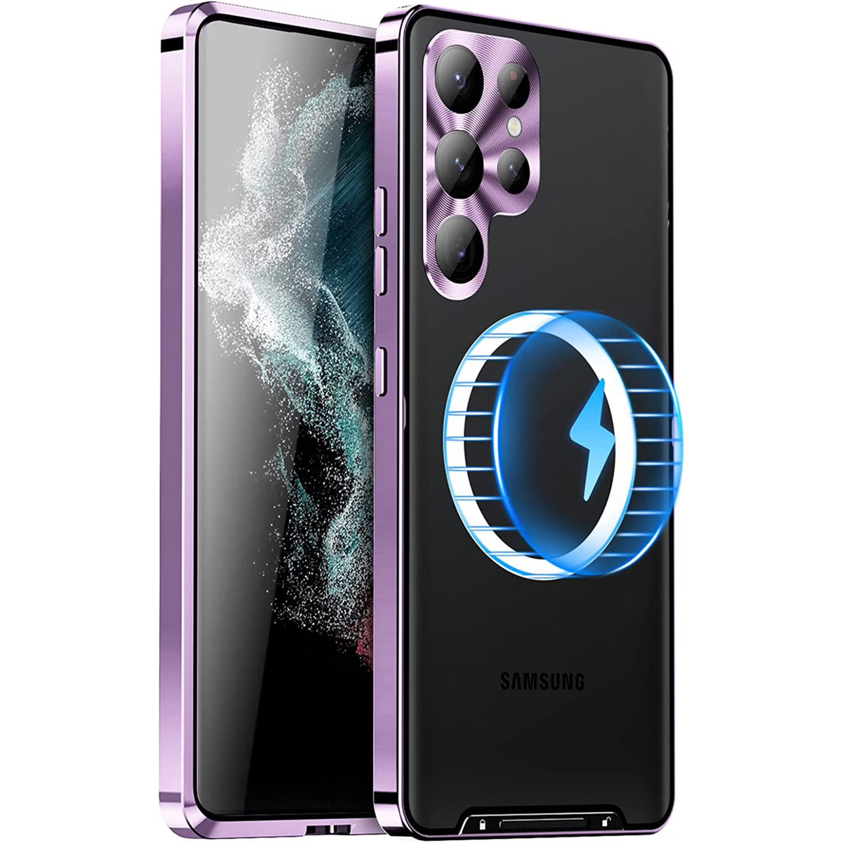 Purple Magnetic Metal Bumper PC Case for Samsung Galaxy S23 Ultra Q142