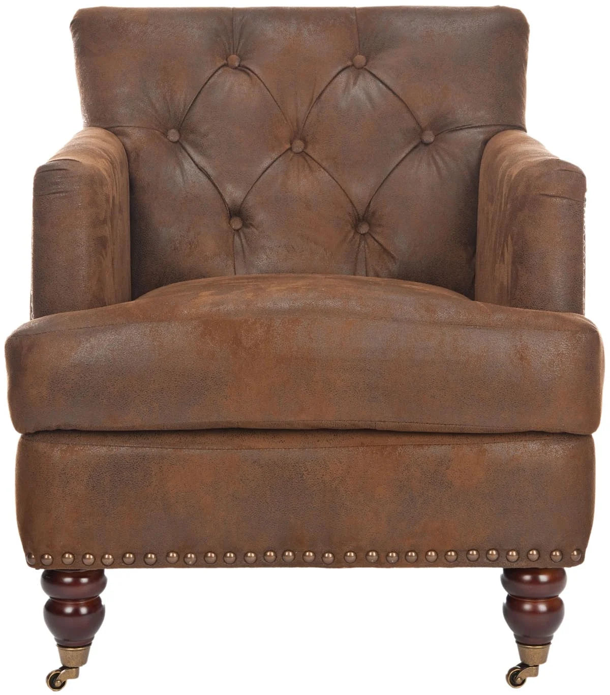 Antique Brown Tufted Club Chair with Casters T532660