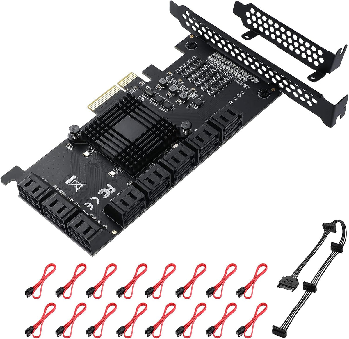 16 Port 4X SATA PCIe Expansion Card with 16 SATA Cables and Bracket B8704