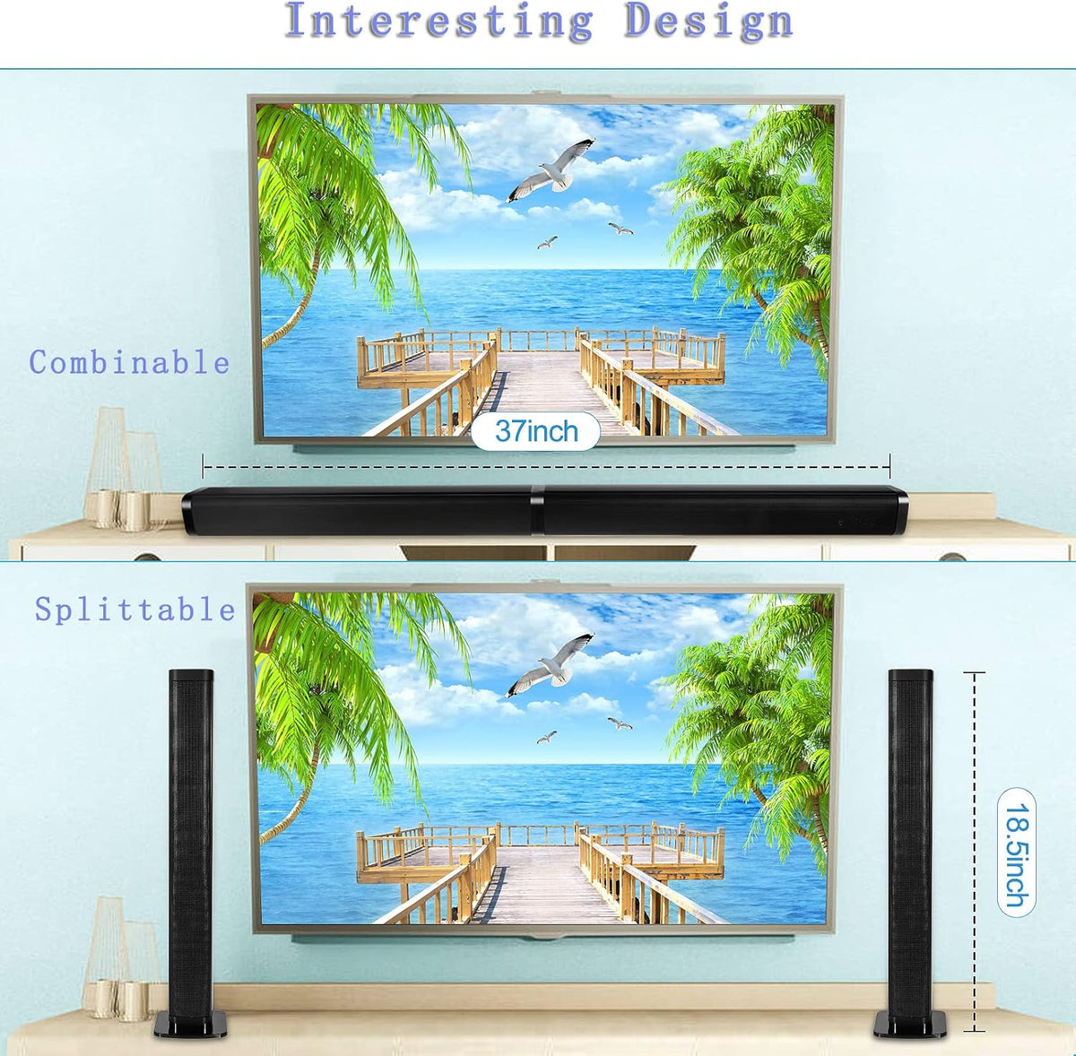 TV Sound Bar with 4 Driver Speakers, Optical/AUX/TF/USB Connection, Remote Control, Wall Mountable R9762