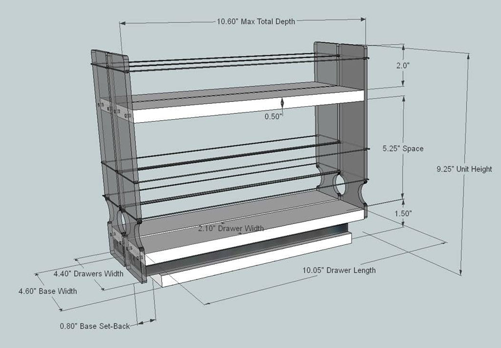 22x1.5x11 Spice Rack with 2 Drawers and 2 Shelves B4349
