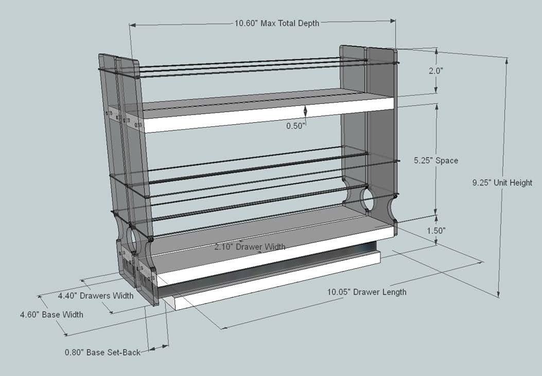 22x1.5x11 Spice Rack with 2 Drawers and 2 Shelves B4349