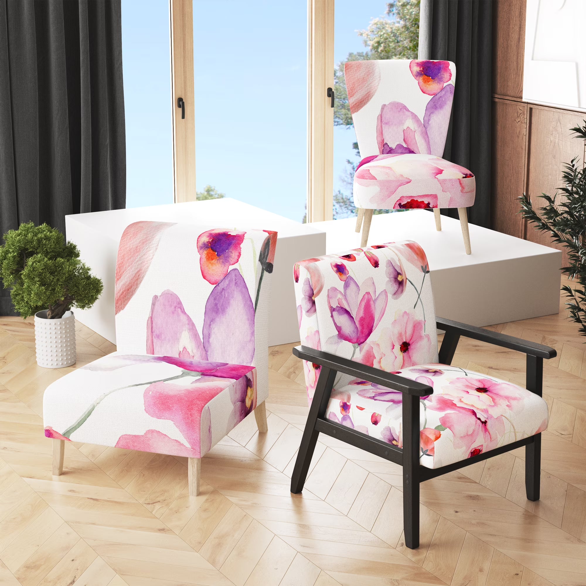 Upholstered Floral Accent Chair F261