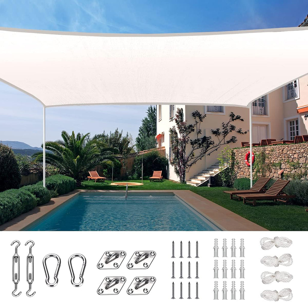 20X20FT 185G HDPE Square Sun Shade Sail Canopy (White) U4362