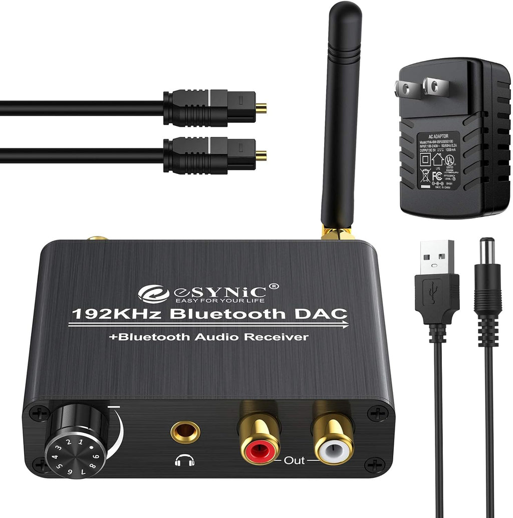 192kHz DAC Digital to Analog Audio Converter with Bluetooth 5.0 Receiver Volume Control Optical Coaxial Toslink RCA 3.5mm J200