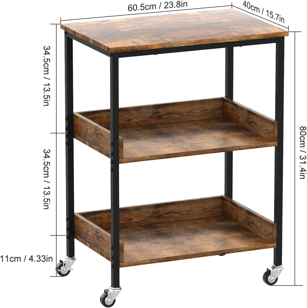 3-Tier Kitchen Utility Storage Cart with Rolling Wheels Y546