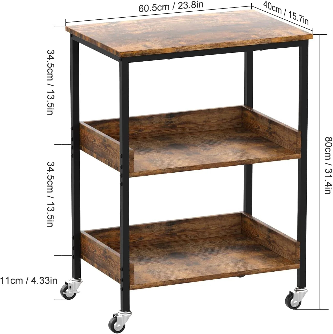 3-Tier Kitchen Utility Storage Cart with Rolling Wheels Y546