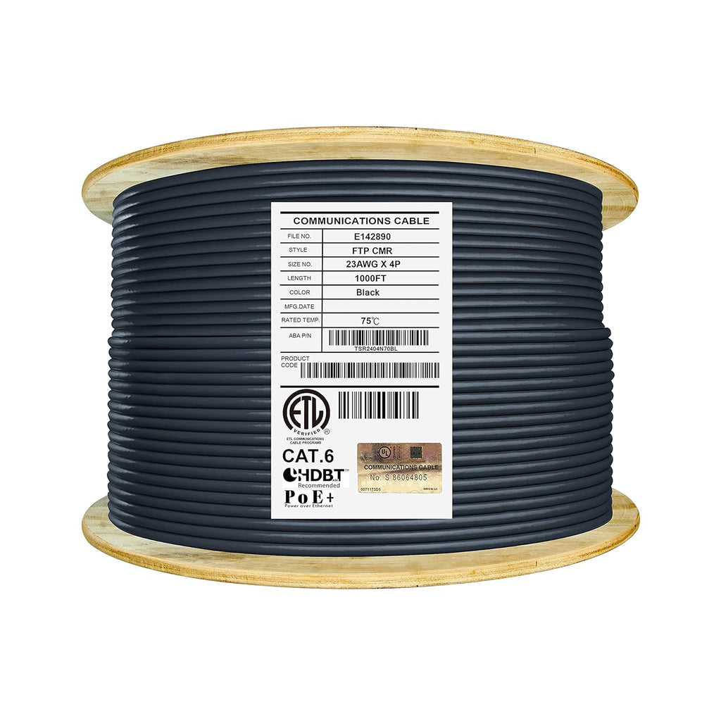 Bulk Ethernet Cable Reel, Cat6 Shielded Riser, 1000ft, F/UTP 23AWG, Solid Bare Copper, Grey C1289