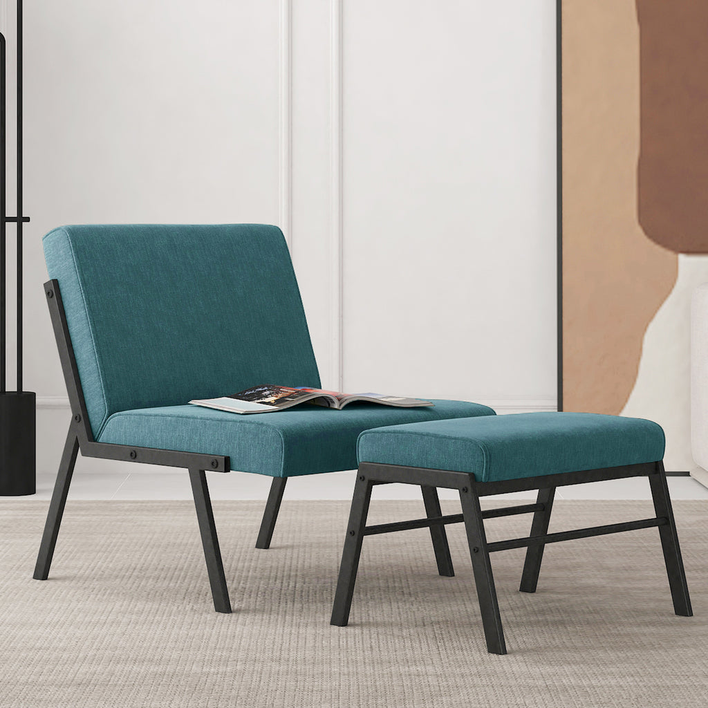Green Linen Accent Chair with Ottoman V5288