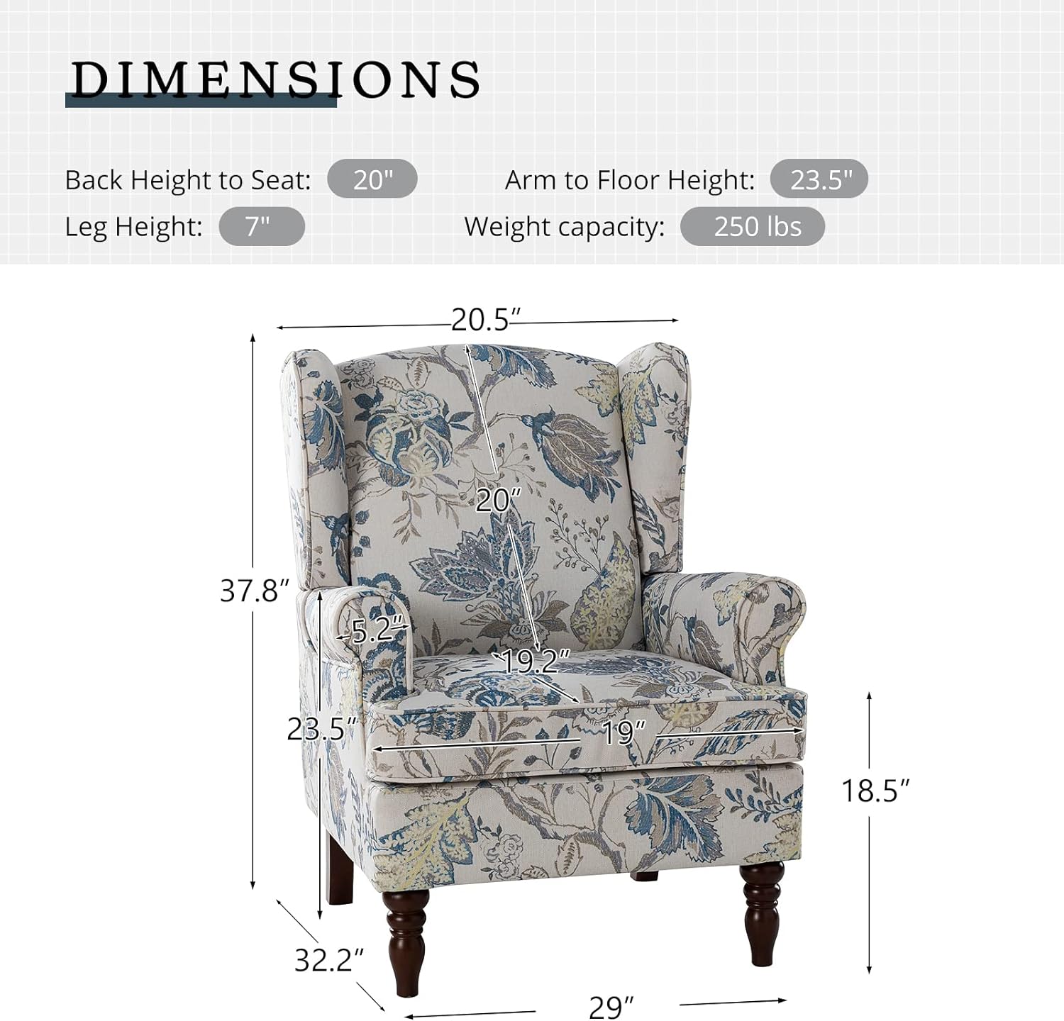Wingback Accent Chairs Set Of 2 With Wood Legs Fabric Upholstered M4413