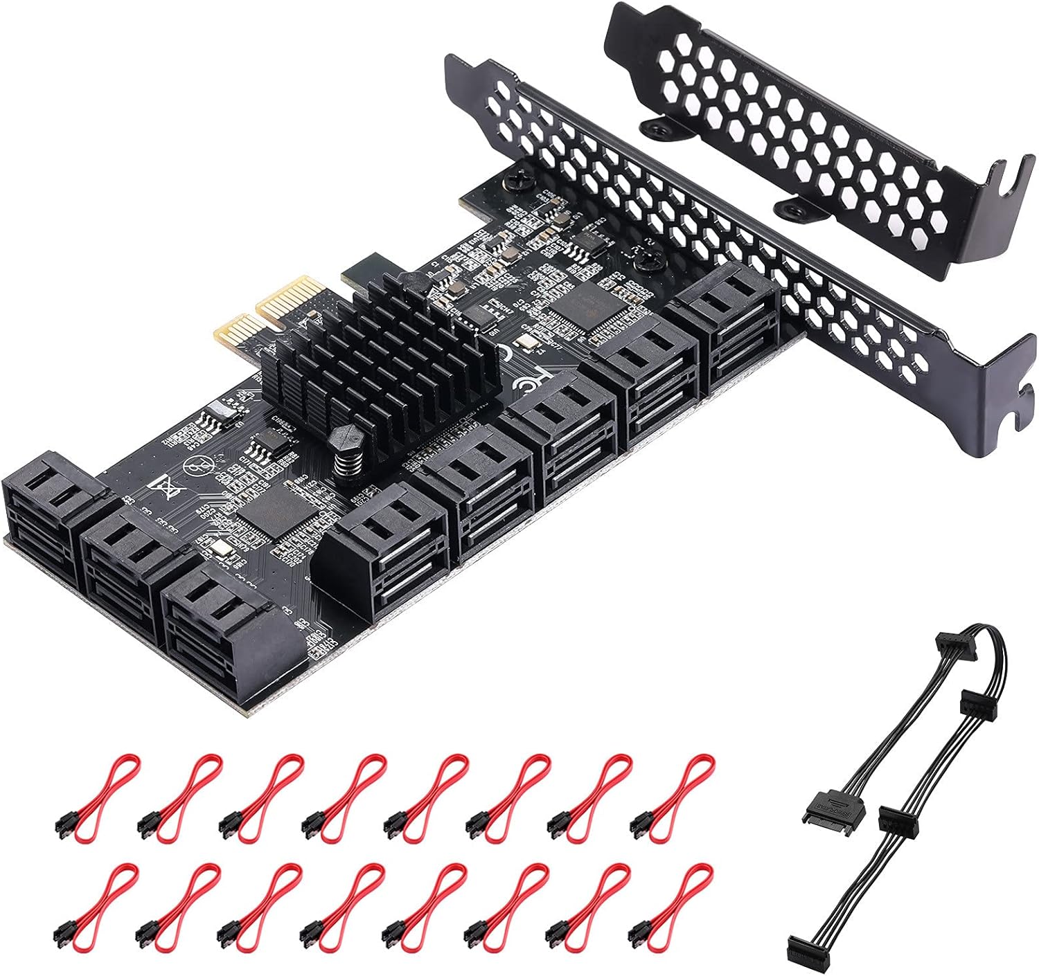 16 Port 4X SATA PCIe Expansion Card with 16 SATA Cables and Bracket B8704